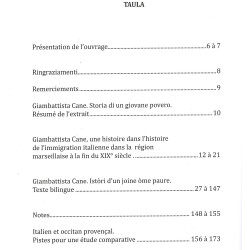 Un emigrat italian dins la regien marselhesa a la bèla epòca - Giambattista Cane - Table des matières