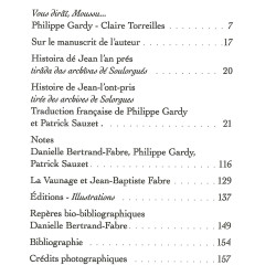 Histoira dé Jean l'an prés - Histoire de Jean-l'ont-pris - Jean-Baptiste FABRE - Table des matières