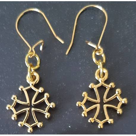 Boucles d'oreilles croix occitane (métal doré)