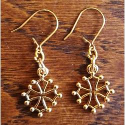 Boucles d'oreilles croix occitane (métal doré)