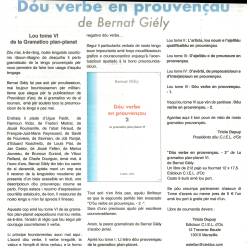 Dóu verbe en prouvençau 2 - La Gramatico plan-planet VI - Bernat Giély - Article Prouvenço d'aro