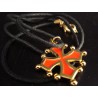 Collier croix occitane (métal et cordon noir)
