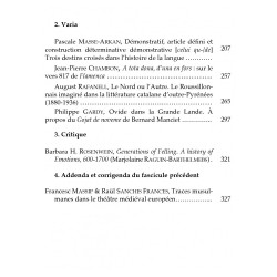 Revue des Langues Romanes - Tome 121 (2017 n°1) - Table des matières