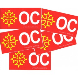 Autocollant Croix + ÒC (fond rouge, croix jaune + ÒC blanc)