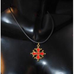 Collier croix occitane (métal et cordon noir)