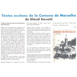 Textes occitans de la Comuna de Marselha -  Claude Barsotti - Article Prouvenço d'aro mars 2018