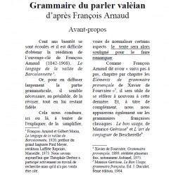 Grammaire du parler Valèian d'après François Arnaud - Bernard Cugnet - Avant-propos