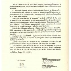 Jaufré - Récit initiatique occitan du XIIIe  - Bernard Ély - 4ième de couverture