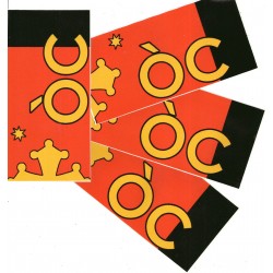 Autocollant ÒC + croix et étoile (jaune sur fond rouge et noir) - Chambra d'Òc