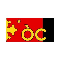 Sticker ÒC + cross and star (yellow on red and black background)