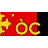 Autocollant ÒC + croix et étoile (jaune sur fond rouge et noir) - Chambra d'Òc