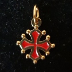 Pendentif Croix occitane dorée avec l'intérieur rouge (Sang et or) 1,5cm