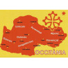 Autocollant carte d'Occitanie - Occitània rouge sur fond jaune